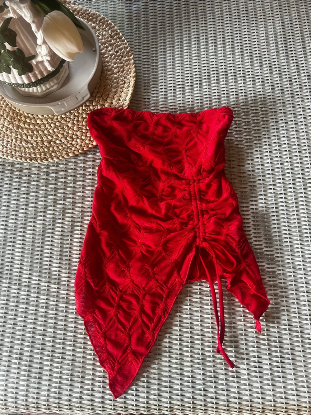 silence + noise Strapless Red Asymmetric Ruched Skort